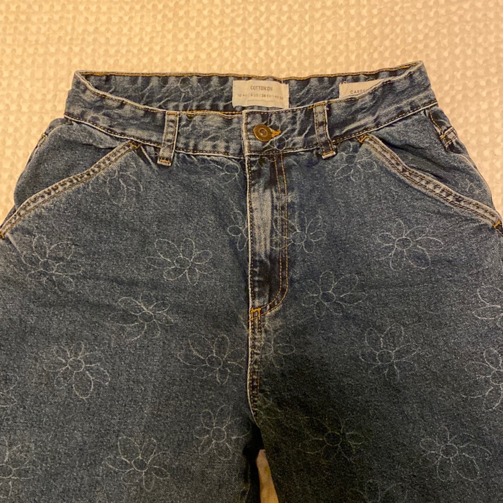 Cotton On carpenter jeans size 6 floral denim